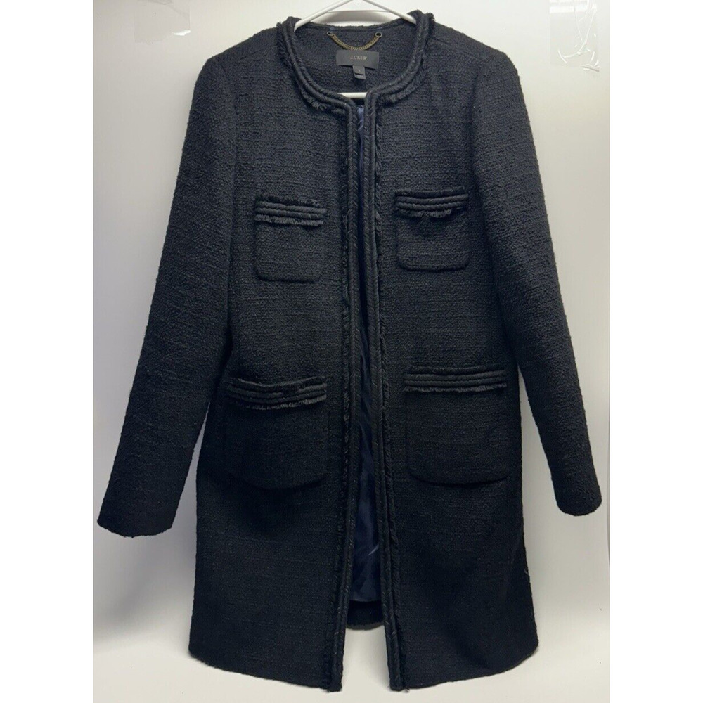 J. Crew Lady Coat with Fringe Trim H2300 Black Women SIZE 2